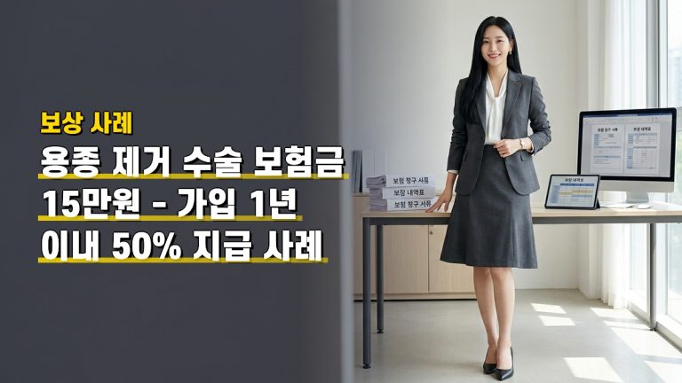 용종 제거 수술 보험금 15만원 — 가입 1년 이내 50% 지급 사례